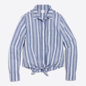 J. Crew Tie Waist Stripe Long Sleeve Blouse Top